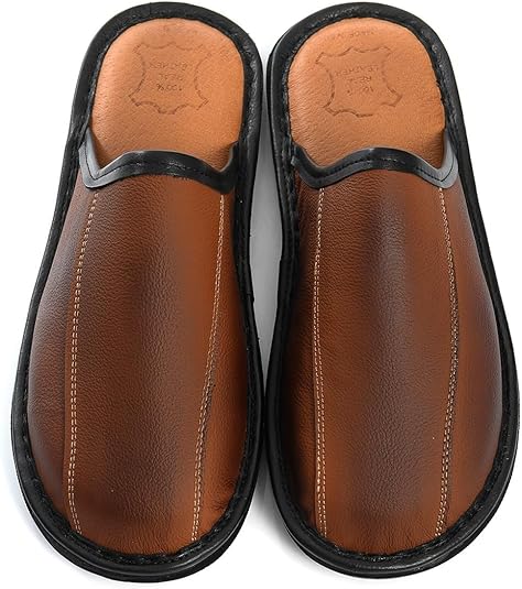 Rimo-Genuine Touch Leren pantoffels voor heren, handgemaakte pantoffels met antislipzool, comfortabel en robuust, maten 41-47, zwart, 46 EU