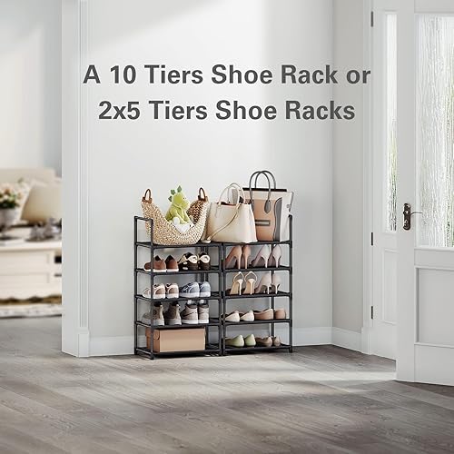 Miniatura 4 de Zapatero, organizador de zapatos, estantes de zapatos de tela no tejida de 10 niveles, estantes de zapatos resistentes para armario, garaje y