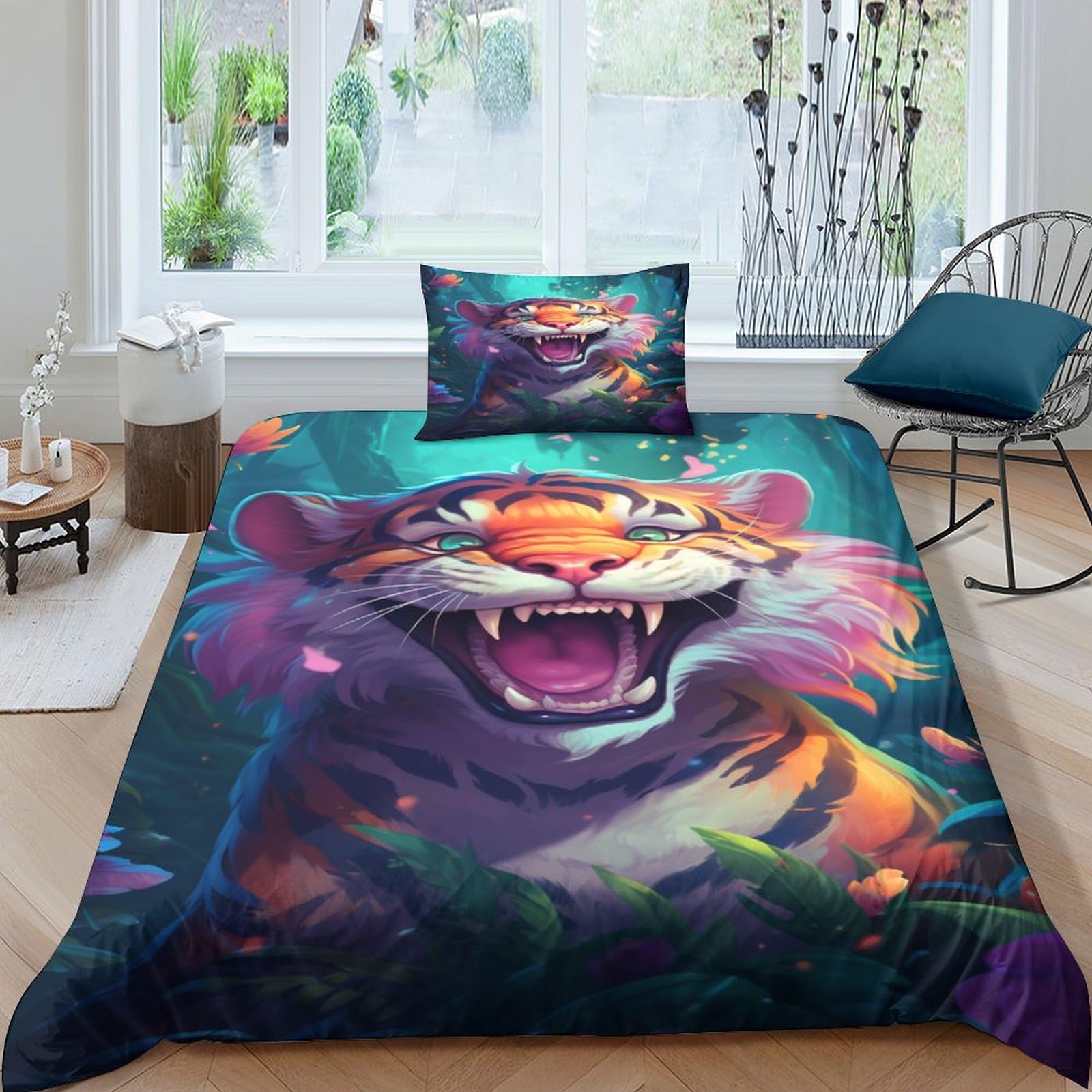 Housse de couette tigre pour chambre de garçon et fille parure de lit douce 135x200
