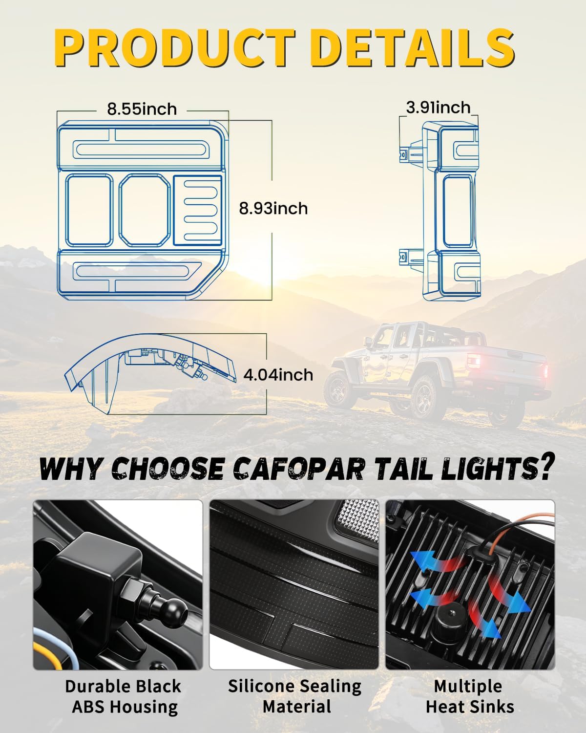 Jeep Gladiator JT Tail Lights 2020-2026 DOT Compliant Smoked Lens