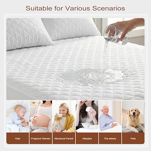 Miniatura 4 de Funda de colchón, funda de colchón impermeable, tamaño completo, ultrasuave y transpirable, lavable a máquina, adecuada para el hogar, dormitorio y