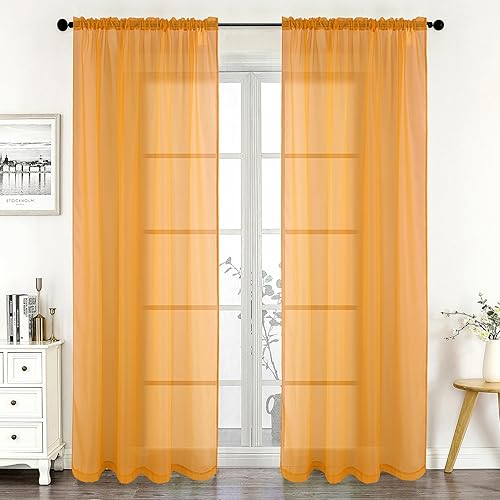 Tony's collection Cortinas traslúcidas doradas de 63 pulgadas de largo, juego de paneles de cortina de gasa transparente sólida (52 x 63 pulgadas,