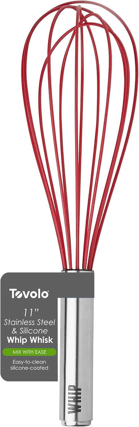 Tovolo Mini Whisk Stainless Steel 6 Inch Tiny Whipper Silicone Whisker for Cooking Blending Mixing Stirring Whisking Egg Beating, Easy to Clean Dishwasher Safe Small Kitchen Mini Metal Whisk, Black