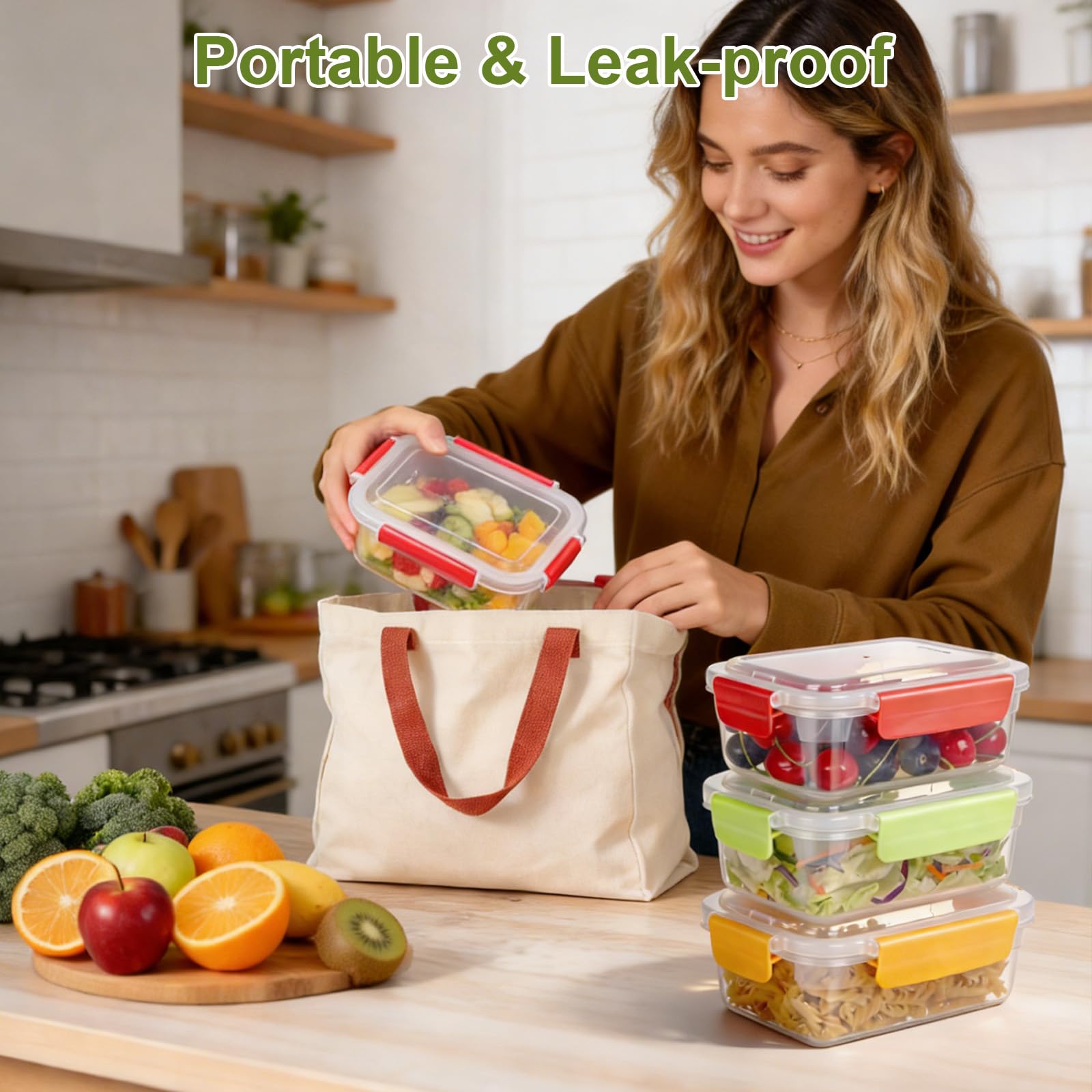 VINATO Set di 6 Contenitori Ermetici per Alimenti da 0.75 Litri, Contentiori in Plastica per Alimenti con Coperchio, 4 Chiusure di Sicurezza, Senza BPA adatti per Microonde e Lavastoviglie