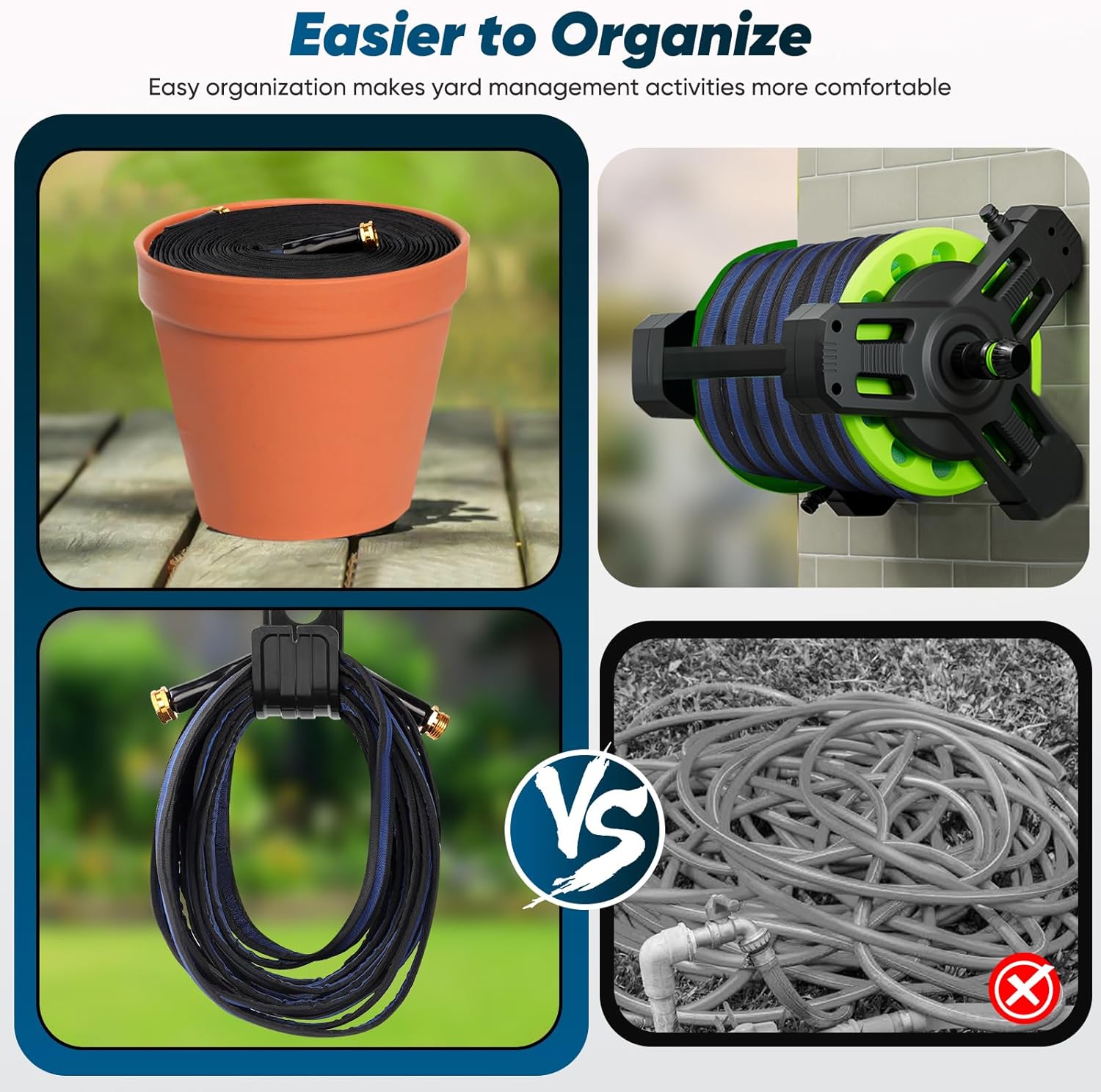 Toolasin Garden Hose 100ft, Non-Expanding, Lightweight, Leak-Proof Metal interface, No-Knots, Portable, Wear-Resistant, Sturdy, Flexible, Water Hose for Yard, Garden, Black Dark Blue
