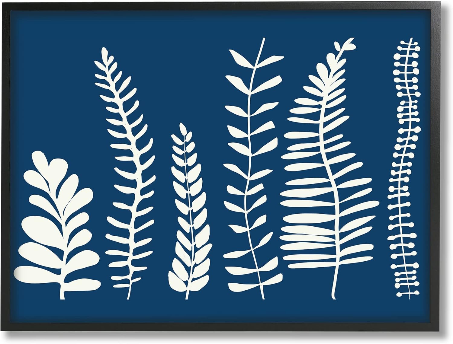 Stupell Industries Modern Fern Plant Leaves Blue Nature Silhouettes, Design by Deborah Velasquez