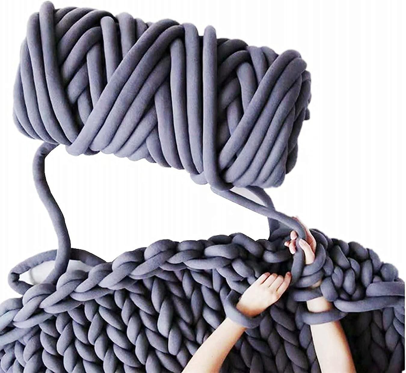 Amazon Bulky Yarn 4ポンド スーパービッグチャンキー糸 洗えるロービング アームニット用 (ダークグレー、2kg / 4