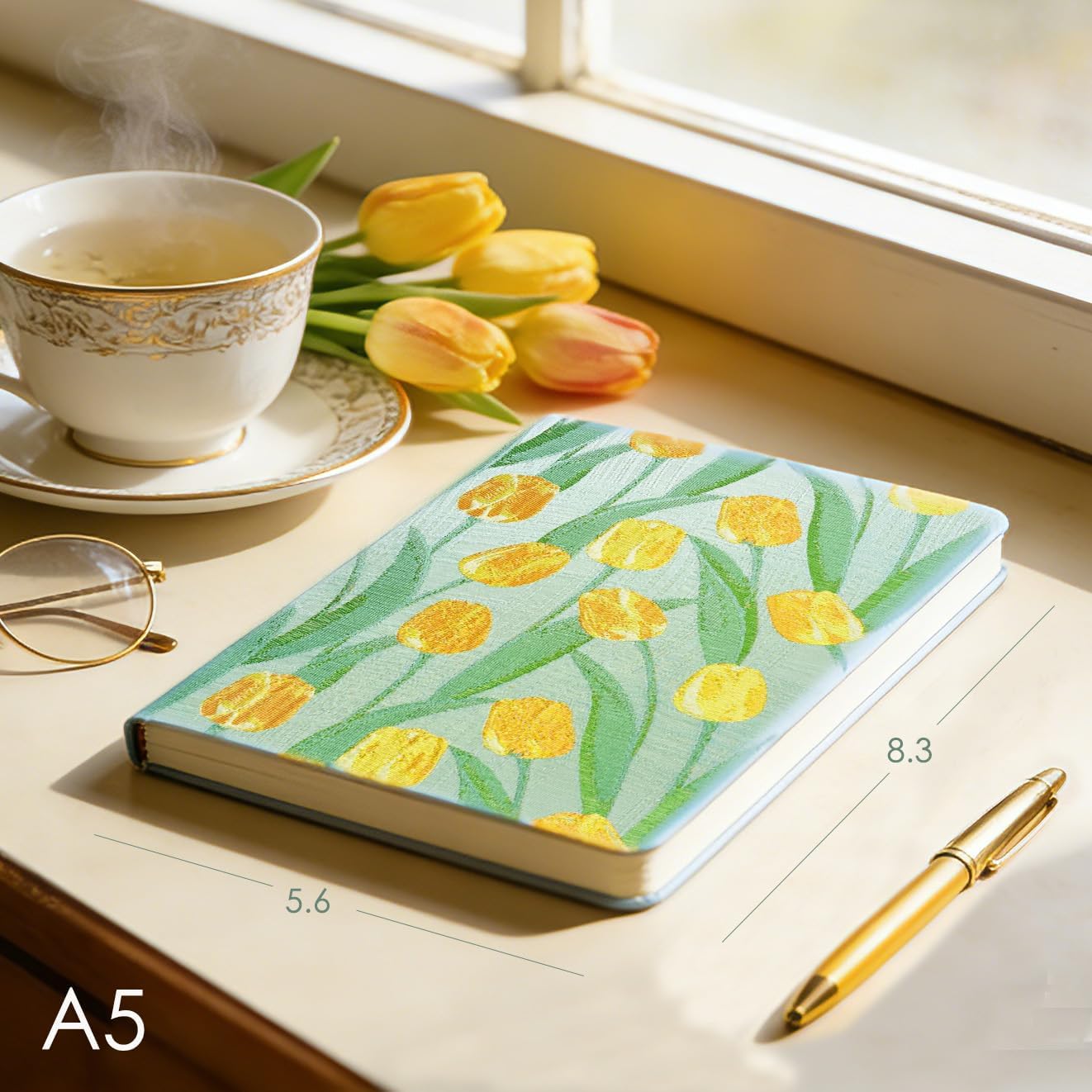 Sketchbook Journal, Cute Sketch Book, Drawing Journal, Flower Notebook, A5, Plain Blank Pages, Unlined Paper, Hardcover, Lay Flat, Beautiful Journal for Women, Tulip image 3