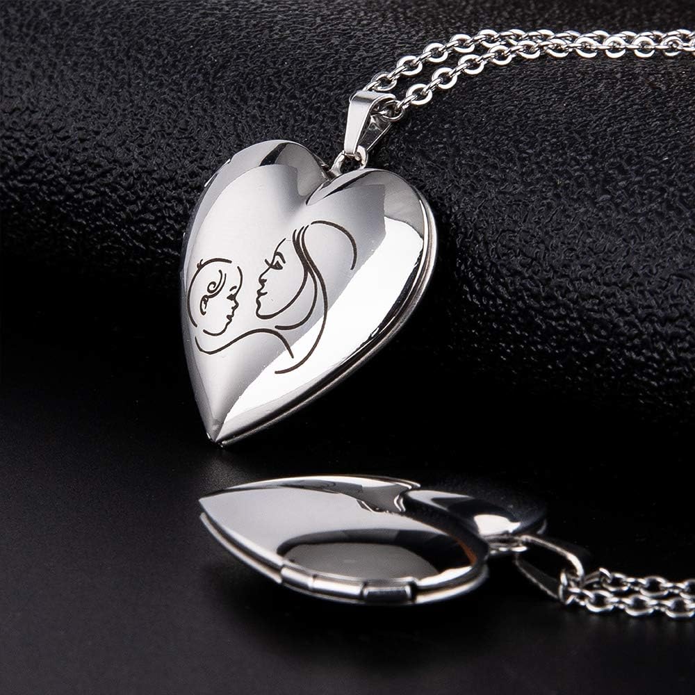 Fanery Sue Personalized Heart Locket Necklace That Holds Pictures, Customized Locket Necklace Personalized Lockets with Picture inside, Silver Gold Memory Necklaces Gifts for Women