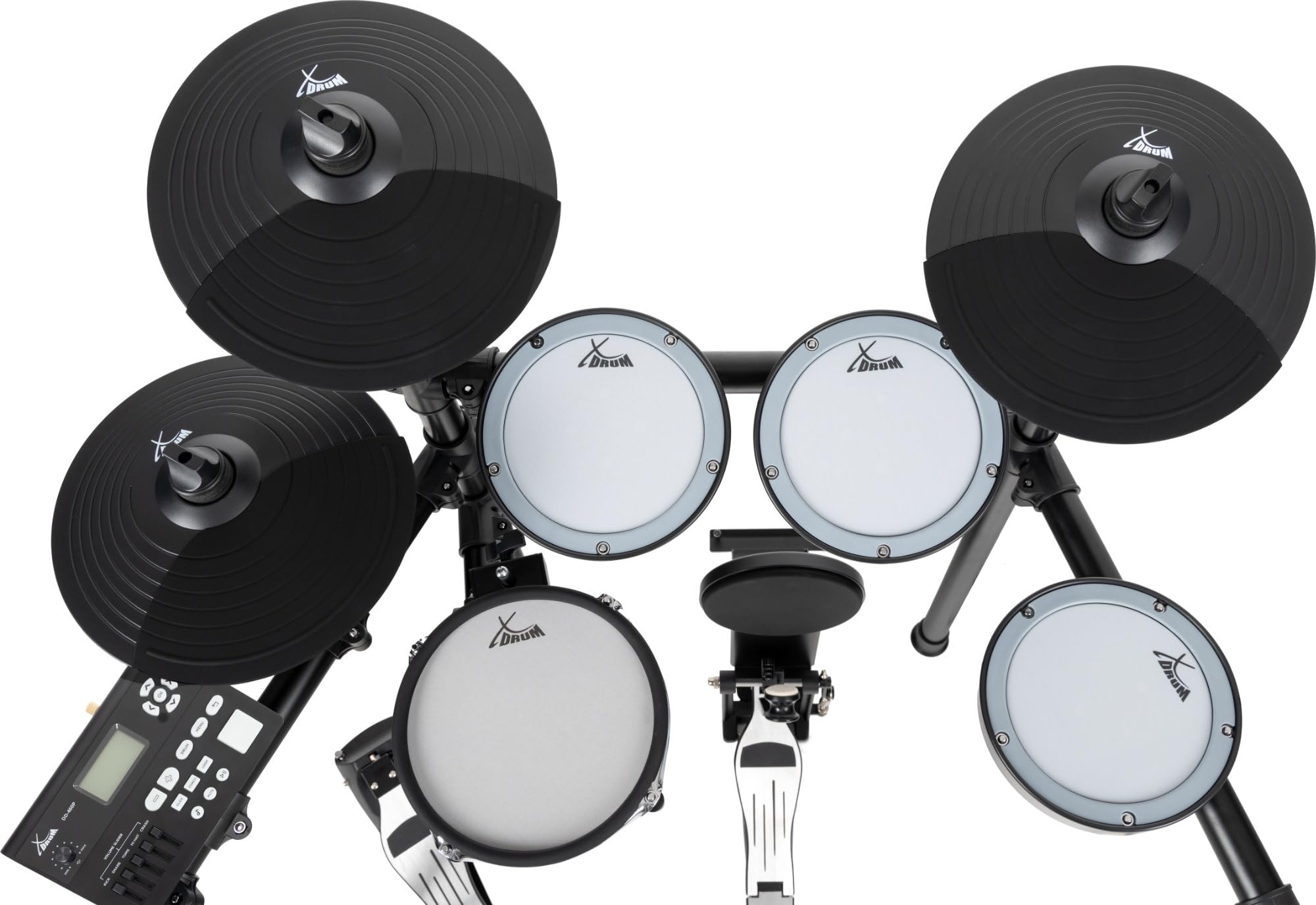 XDrum DD-460P E-Drum Kit, Batteria elettronica con Mesh Heads, Incluso rack | 1x 8" Snarepad Dual-Zone, 1x 8" Kickpad, 3x 8" Tompad Single-Zone, 3x 10" Pad piatti Dual-Zone, Tutti i piatti stoppabili