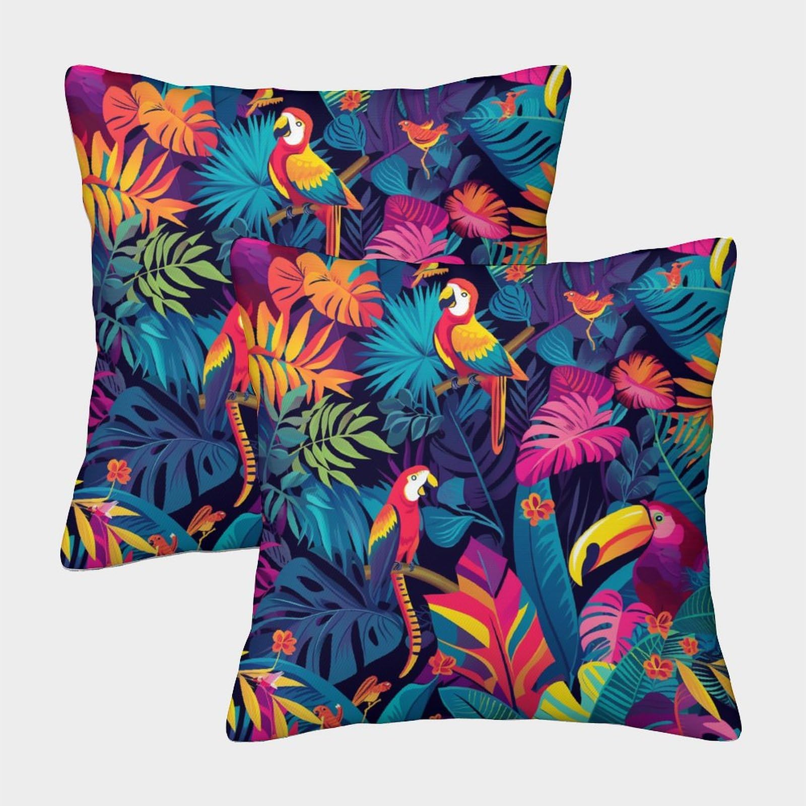 Nraopevvd Style-18 Tropical Flora And Fauna Cushion Cover Set Of 2 Decorative Machine Washable Pillowcases Square Cushions With Invisible Zipper Cushion Covers For Sofa Couch Home Bedroom Throw Pillow Case 40X40cm