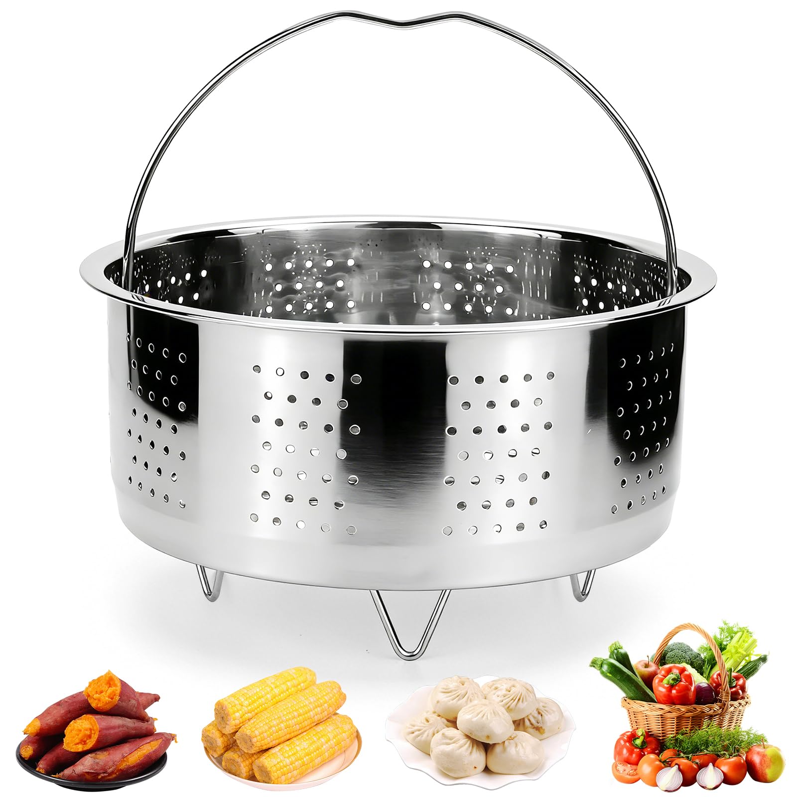 BINYI Insert de cuiseur vapeur en acier inoxydable 304 pour casserole, panier vapeur, 17,5 cm, pour casseroles, panier à vapeur, autocuiseur, légumes, fruits, œufs
