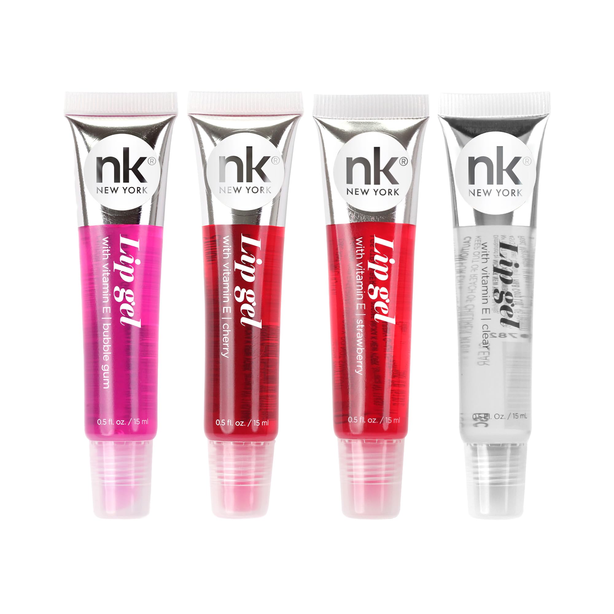 NICKA K NEW YORK Lip Gel, Hydrating, Lightweight, Glides on Effortlessly, Non Sticky Finish Lip Gel Colors (Clear/Cherry/Strawberry/Bubble Gum)