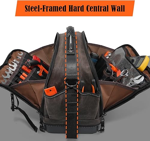 Miniatura 5 de WELKINLAND Bolsa de 53 bolsillos con fondo rígido para HVAC, bolsa de herramientas de electricista resistente, bolsas de herramientas de lona