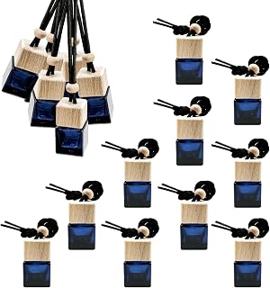 10PCS Hanging Car Air Freshener Bottle, Empty Glass Car Diffuser Cube Bottle Pendant with Wooden Cap, Refillable Essential Oil Bottles Hanging Ornament for Auto Home Office