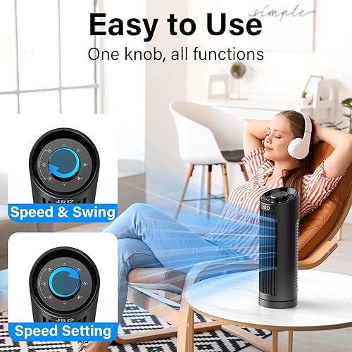 Miniatura 7 de JRD Ventilador de torre de 13 pulgadas con 3 velocidades, oscilación de 80, ventilador de escritorio sin aspas de 23 piess, funcionamiento