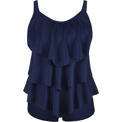 Septangle Women's Tankini Swimsuit Two Pieces Set Ruffle Swimwear Bathingsuit with Boyshort