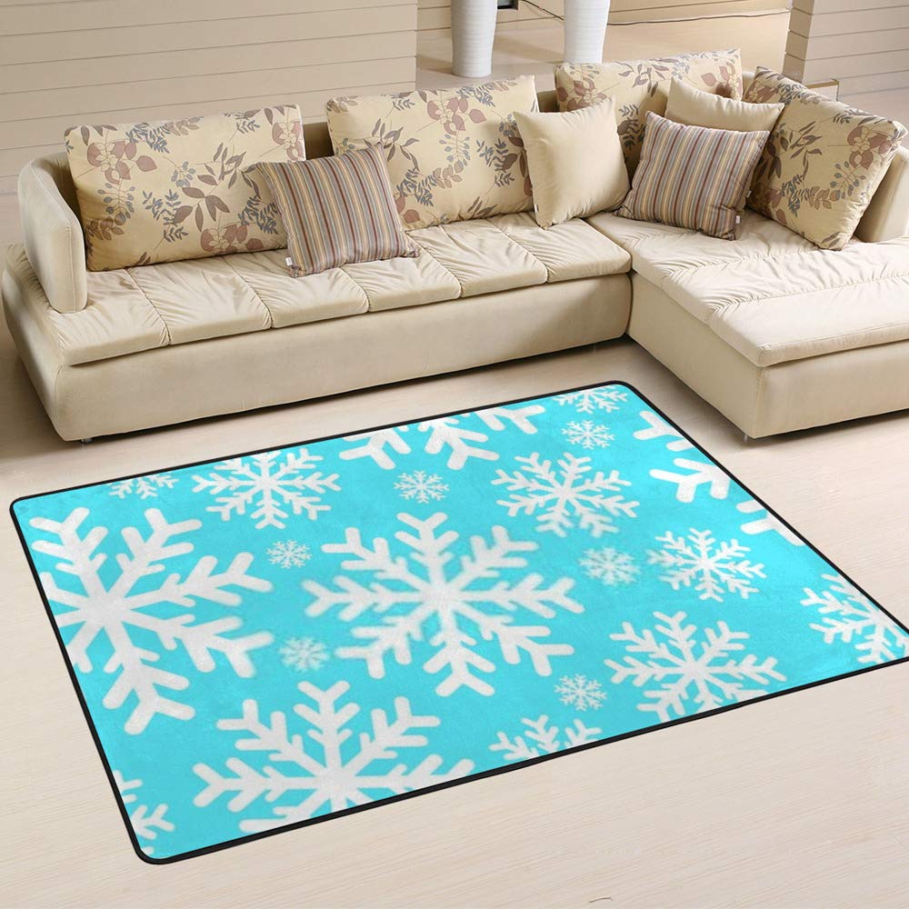Tapis de Noël Ruchen bleu à flocons de neige grand format 183x122 cm