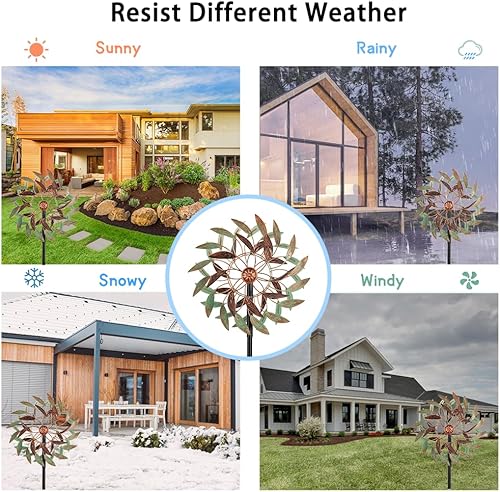 Miniatura 22 de VEWOGARDEN Molino de viento grande de 20 pulgadas de diámetro, molino de viento de metal para exteriores, decoración de patio, césped y jardín Verde