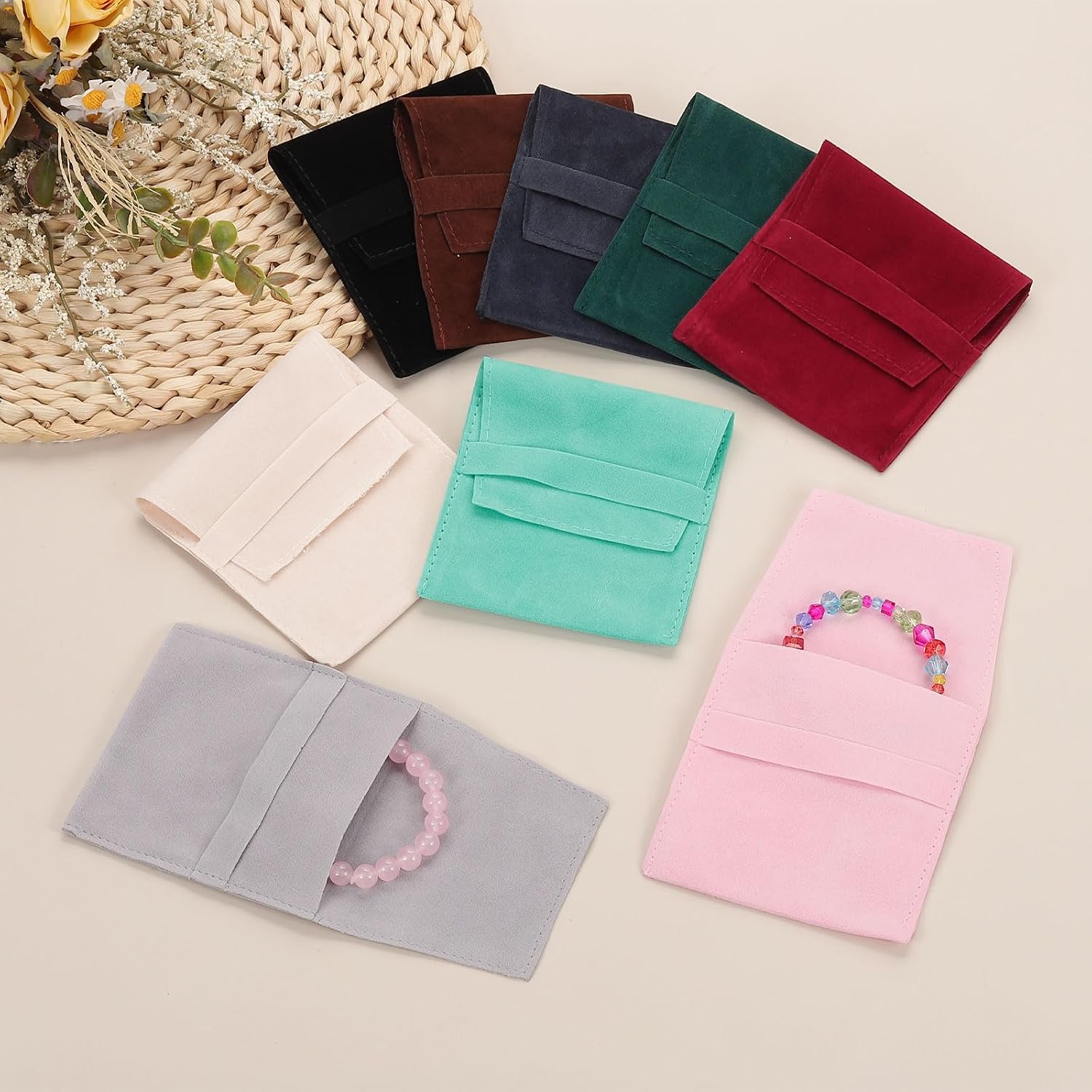 uxcell Microfiber Jewelry Pouch, 12 Pcs 9 x 9cm Double-Sided Suede Envelope Style Storage Bags, Small Jewelry Pouch for Earrings, Rings, Necklaces Packaging (Blue-Green) image 5