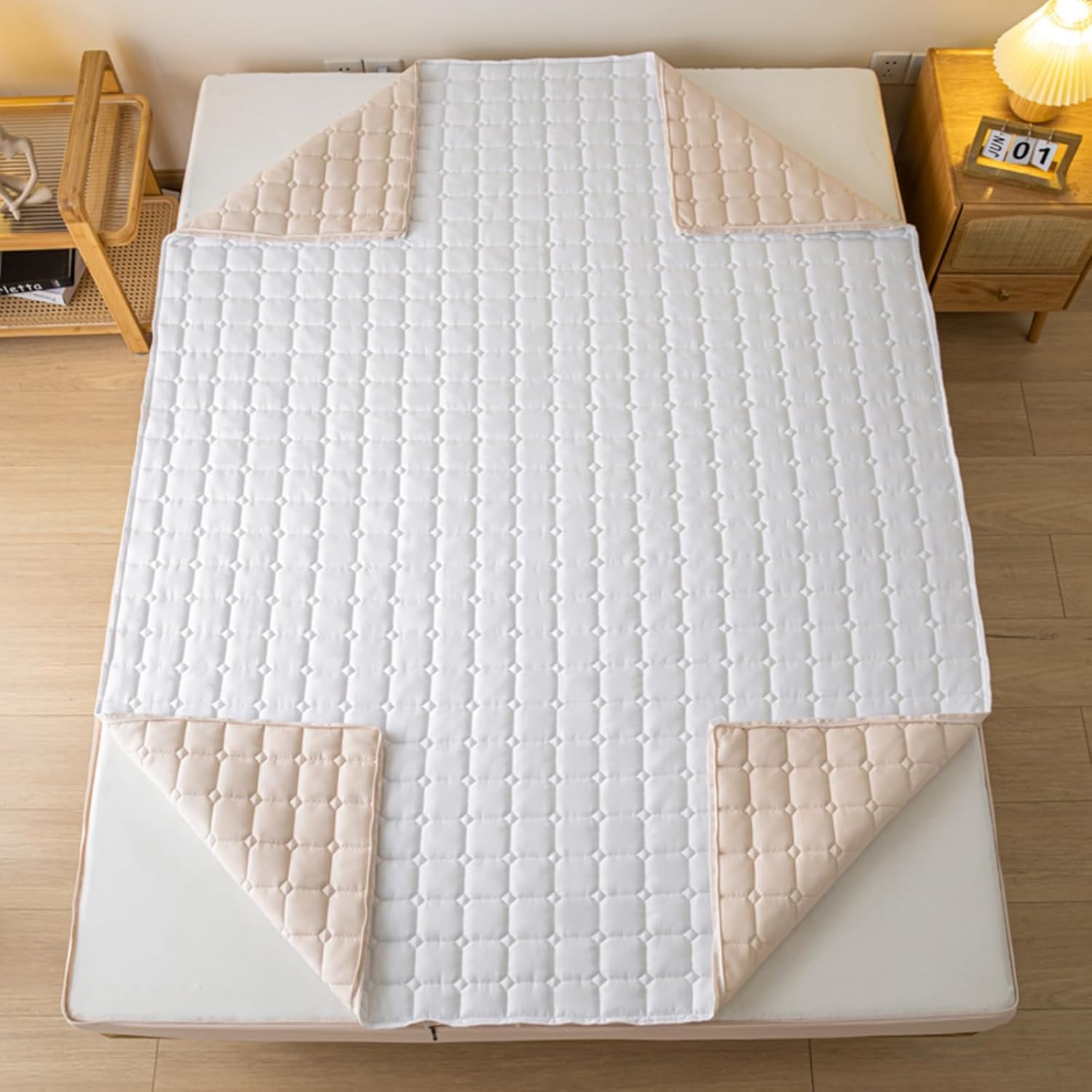 Gesteppter, waschbarer Matratzenbezug mit Reißverschluss, anpassbare Größe, feuchtigkeitsbeständig und waschbar, atmungsaktiver und weicher Matratzenschoner-beige- 180x200+20cm