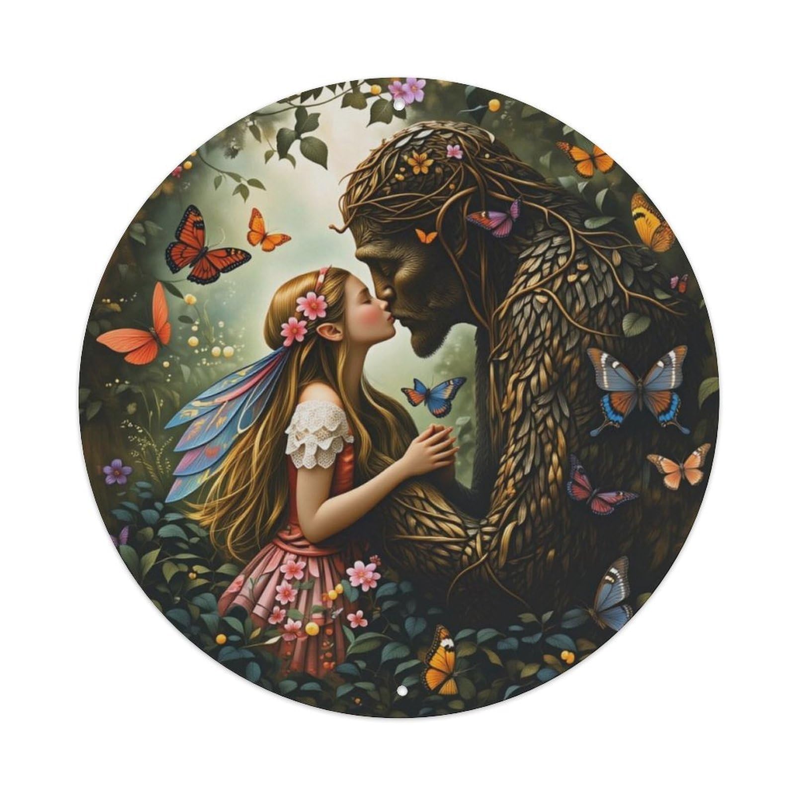 Ldfuieksufg Style Forest Fairy Tree Man Butterfly Round Sign Vintage Aluminium Metal Sign, Retro Wall Decor For Home, Bar, Garage & Farmhouse 20X20cm