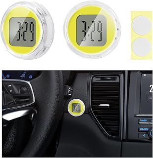 Suvnie 2 PCS Mini Motorcycle Clocks, Waterproof Motorbike Handlebar Digital Clock, 1.1 Inch Stick-On Dashboard Mount Watch, Universal Vehicle Decor Accessories for Motorcycle Car SUV (Yellow)