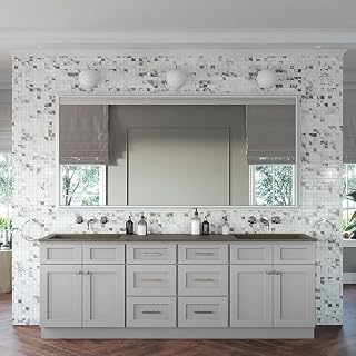 96 Inch Double Sink Bathroom Vanity Base Without Top - Florence Model - Grey Color with Shaker Style Cabinets and 6 Soft Close Drawers - Assembly Required