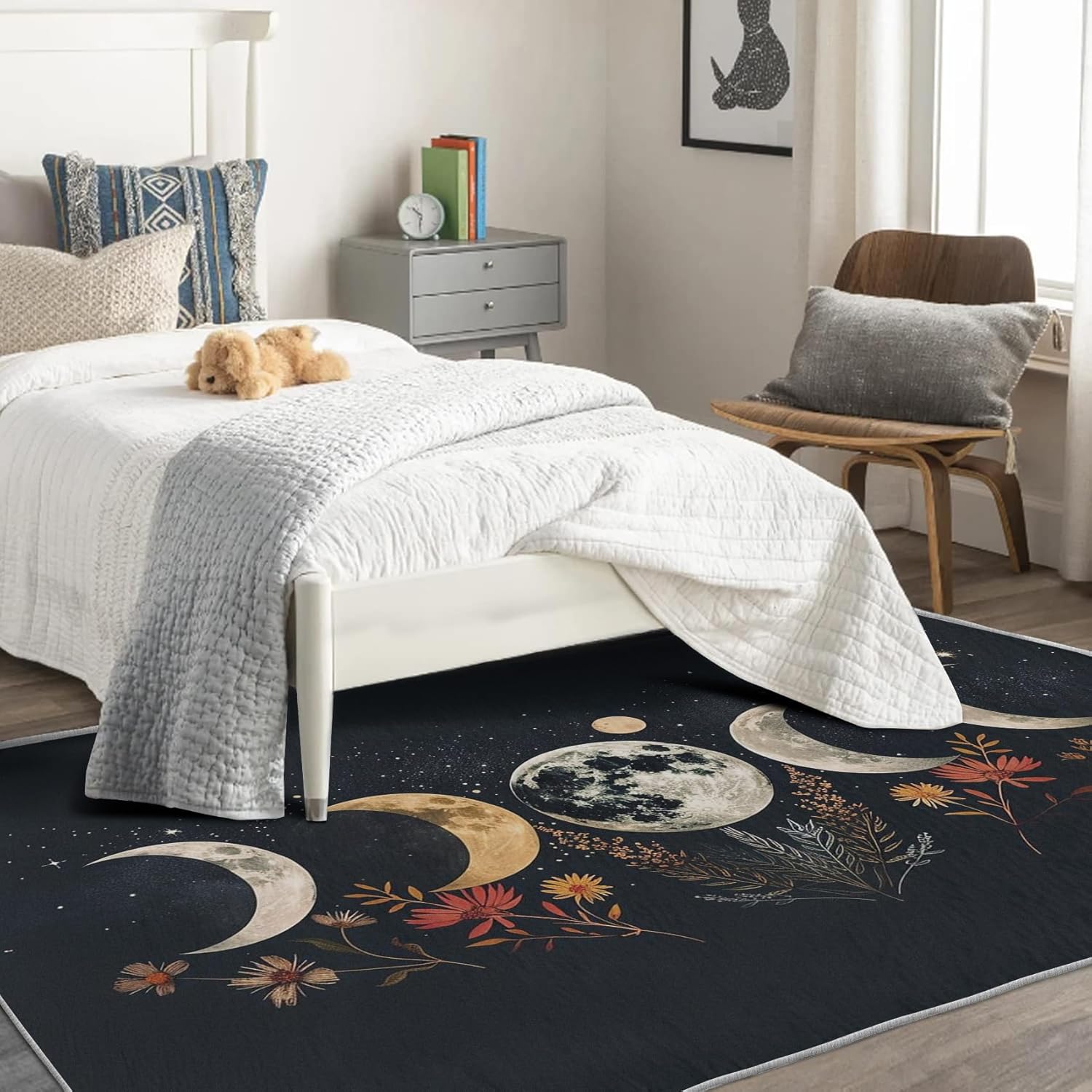 Generic Moon Phase Rugs for Bedroom - Washable Rugs Moon Phase Rug & Home Decor, 2x3 Area Rug, Celestial Botanical Rugs for Entryway, Non Slip Small Indoor Door Mat, Floral Moon Carpet