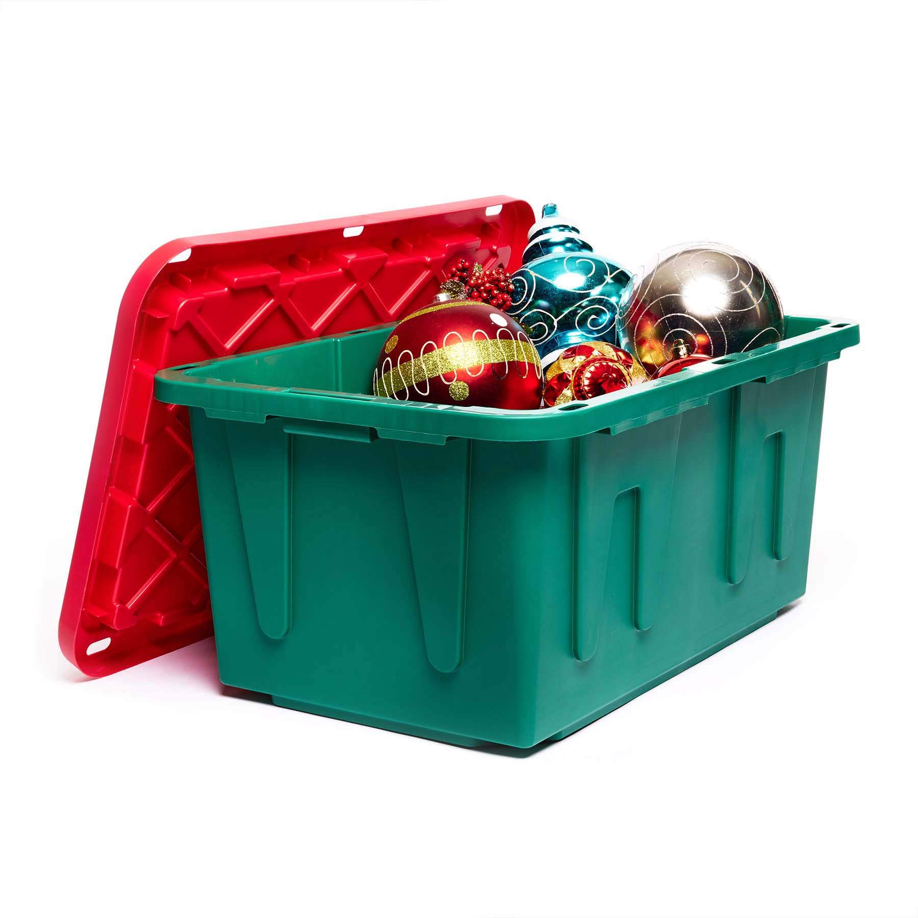 Homz Holiday Plastic Storage Container, 2 Pack, Red/Green, 2 Sets
