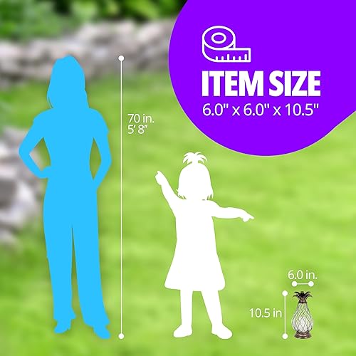 Miniatura 6 de Exhart Luces de jardín, linterna de piña para exteriores e interiores, vela LED con temporizador de batería, decoración de vidrio y metal, 10