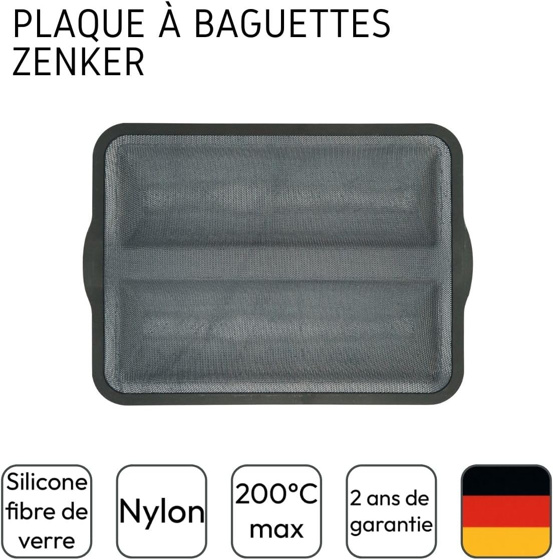 Zenker 685545 Silicone Baguette Mould, Fibreglass, Baguette Mould, Silicone, Fibreglass, Nylon, Grey, 36 x 26 x 2.5 cm