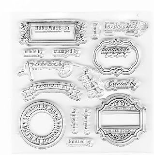 Clear Stamps,Clear Stamps for crafts,Vintage Handmade By Clear Stamps DIY Label Created By Banner Stamps for Card Making and Scrapbook