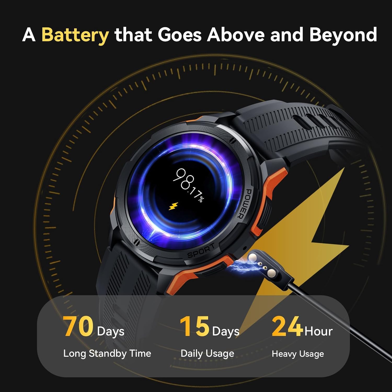 OBA Oukitel BT10 Montre connectée pour Homme avec appels Bluetooth, écran AMOLED de 1,43", Batterie 410 mAh, étanche 5 ATM avec Moniteur de fréquence Cardiaque, Moniteur de Sommeil pour Android iOS,