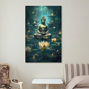Amazon.co.jp: 絵画 蓮池に浮かぶ仏様インテリア 絵画 魅惑的な色彩の Amazon.co.jp: 絵画 蓮池に浮かぶ仏様インテリア 絵画 魅惑的な色彩の