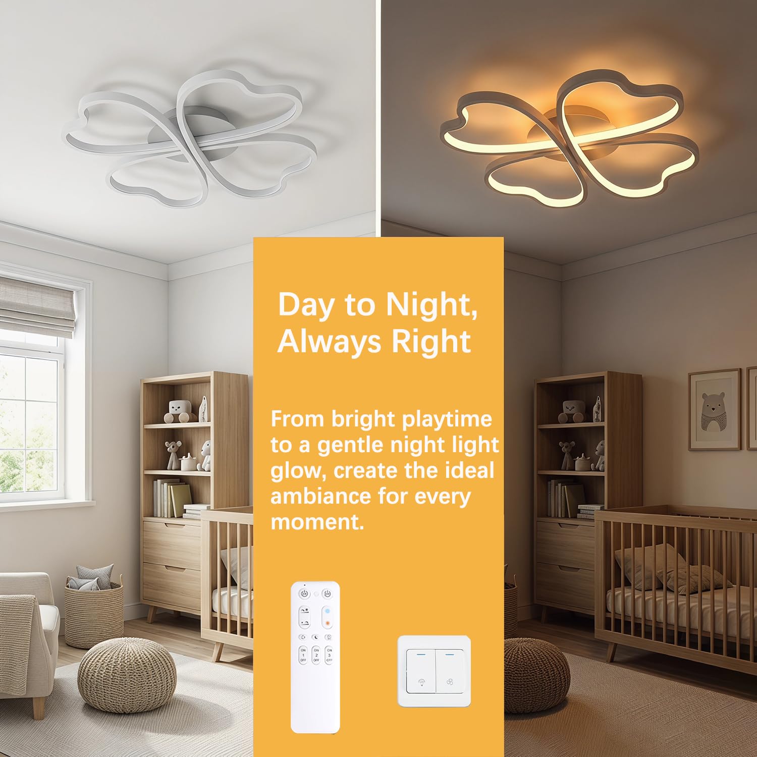 LED Deckenleuchte Kreative Herzförmige Design Deckenlampe Modern Schlafzimmerlampe Dimmbar mit Fernbedienung APP, Timer Funktion, Nachtlichtfunktion, für Kinderzimmer Babyzimmer, Weiß 43cm