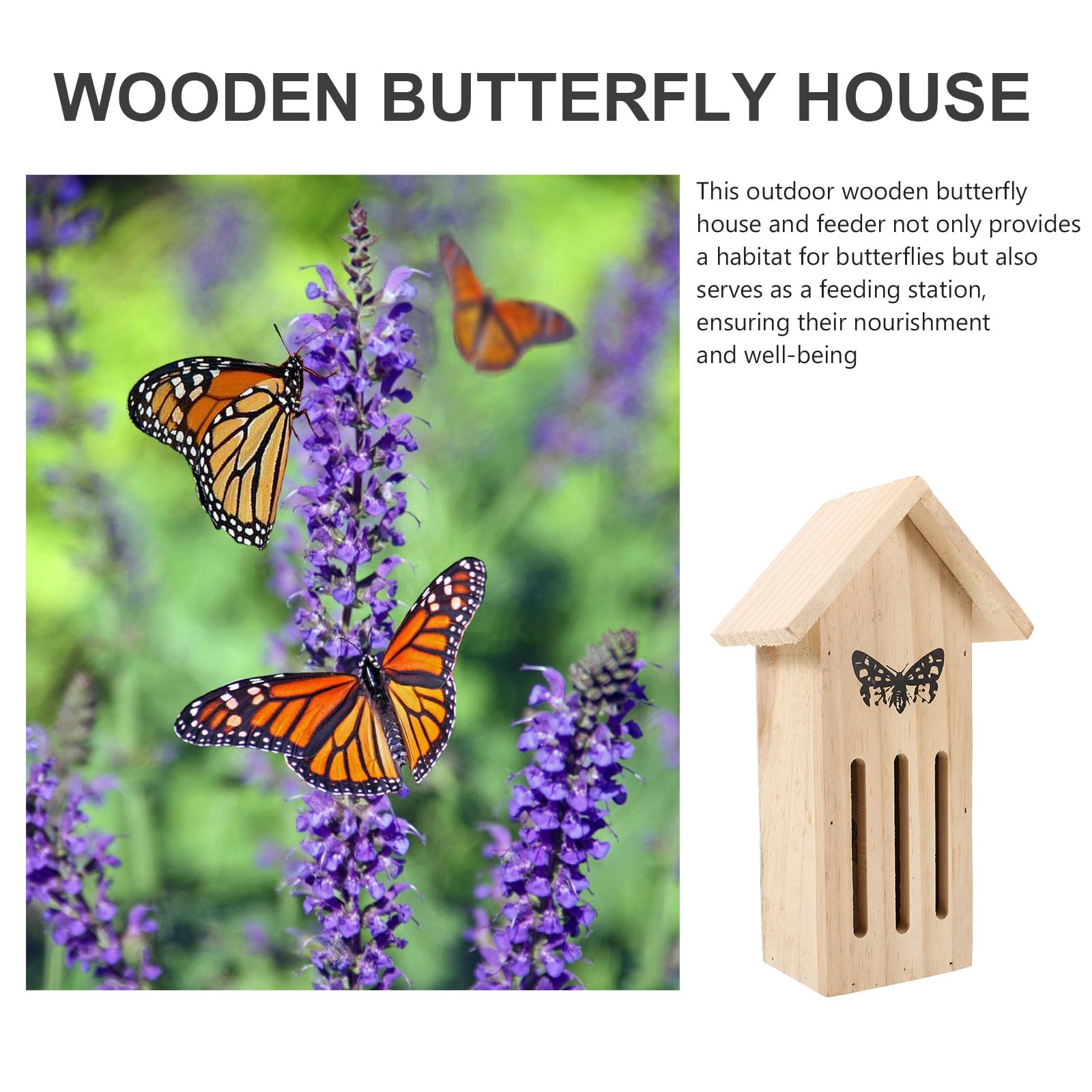 YARNOW Casetta per Farfalle in Legno Beige Mangiatoia Integrata, Rifugio Naturale per Farfalle da Giardino Esterno, Habitat Accogliente e Decorativo