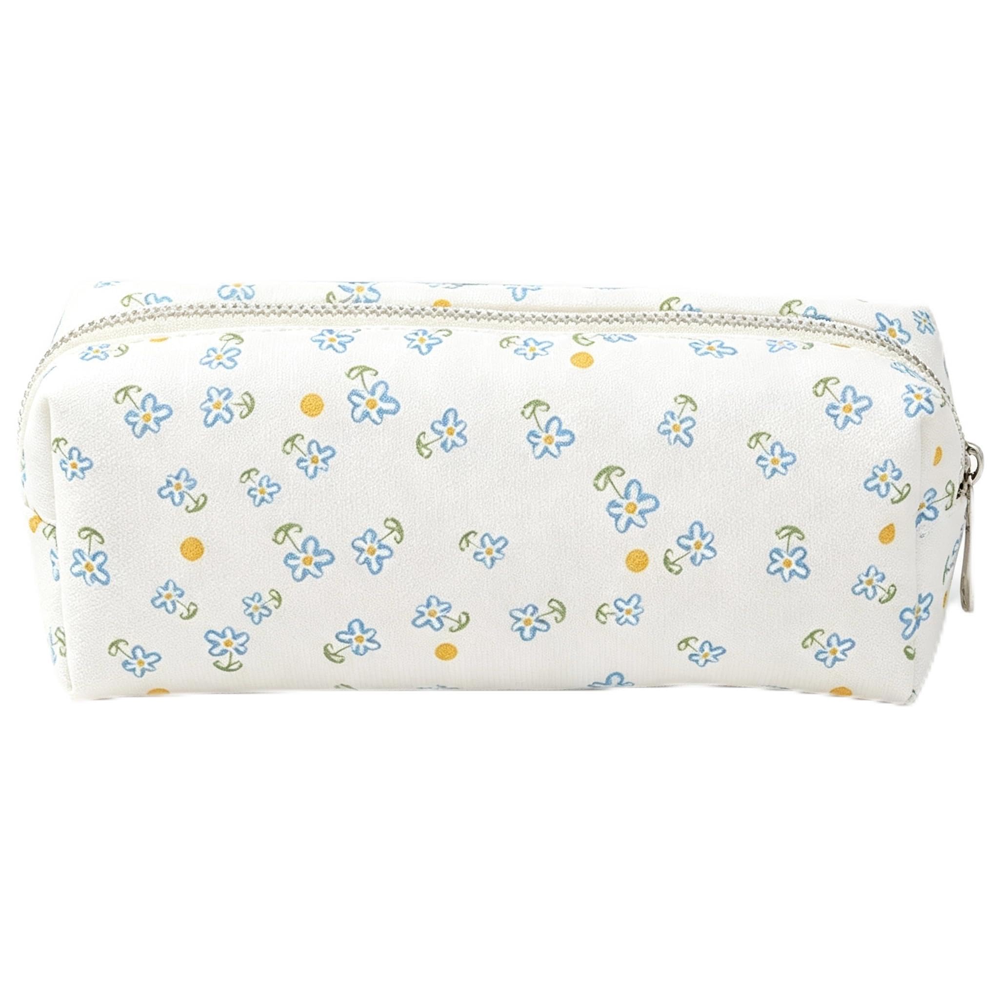 Floral Pencil Case, Polka Dot Pencil Case, Big Capacity Cute Pencil Cases (Blue)