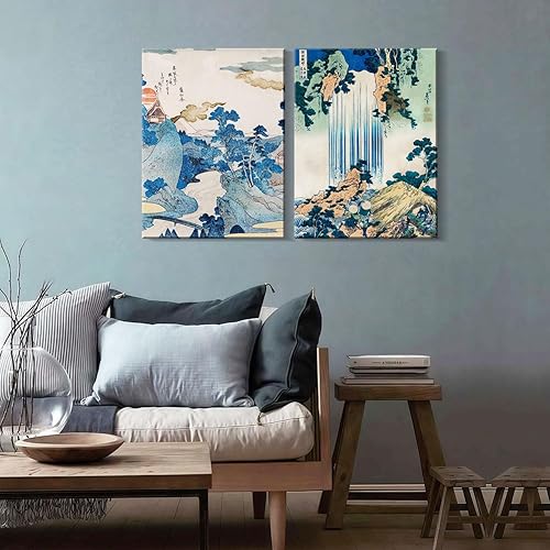 Miniatura 3 de 2 piezas enmarcadas para decoración de pared, impresión en lienzo, imagen japonesa Ukiyo-e, estilo tradicional de bloques de madera, póster de