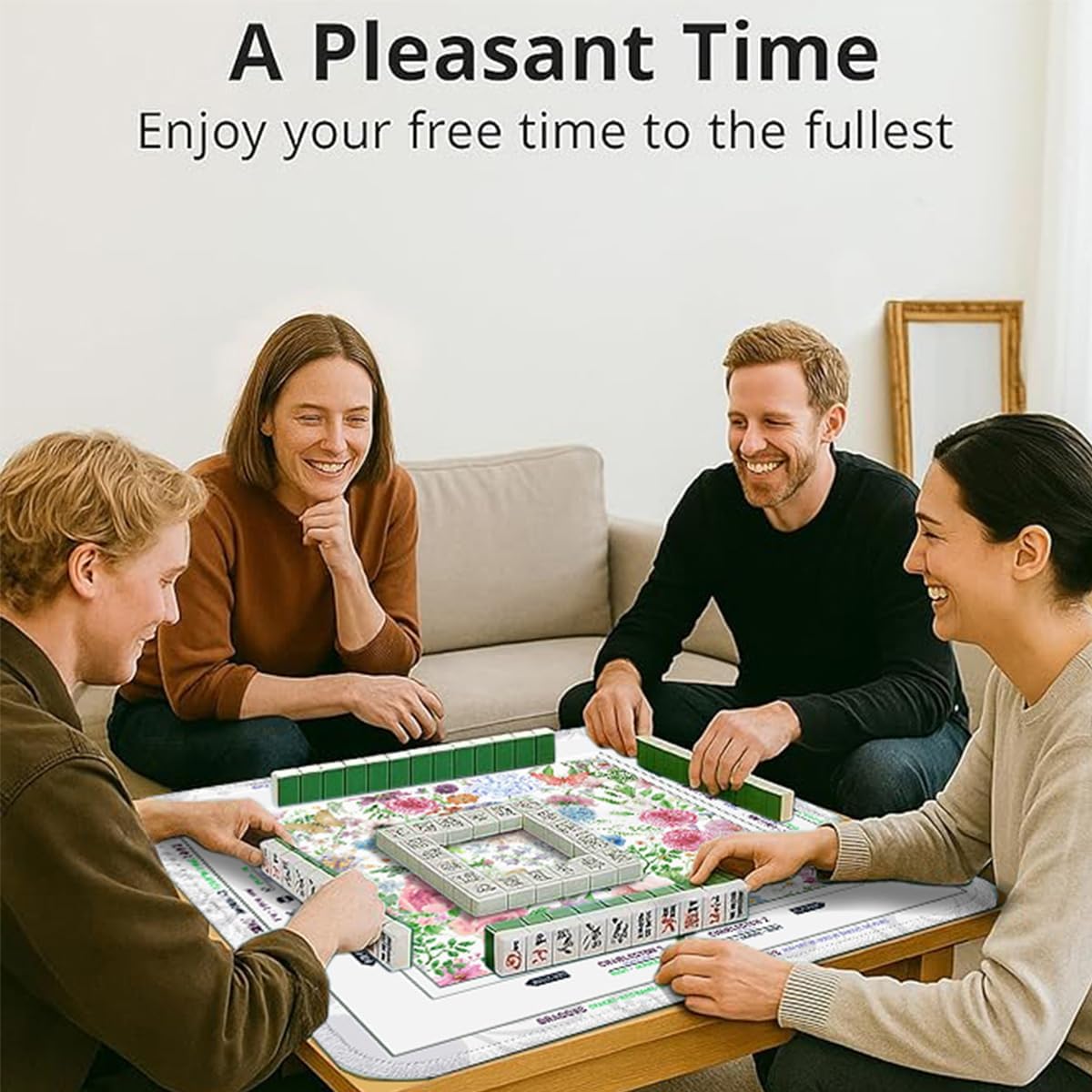 33 x 33 Inches Mahjong Mat with Floral Design, Non-Slip Noise Reduction, Gaming Mat for Poker, Card, Dominoes, Board & Tile Games Mahjong Gift