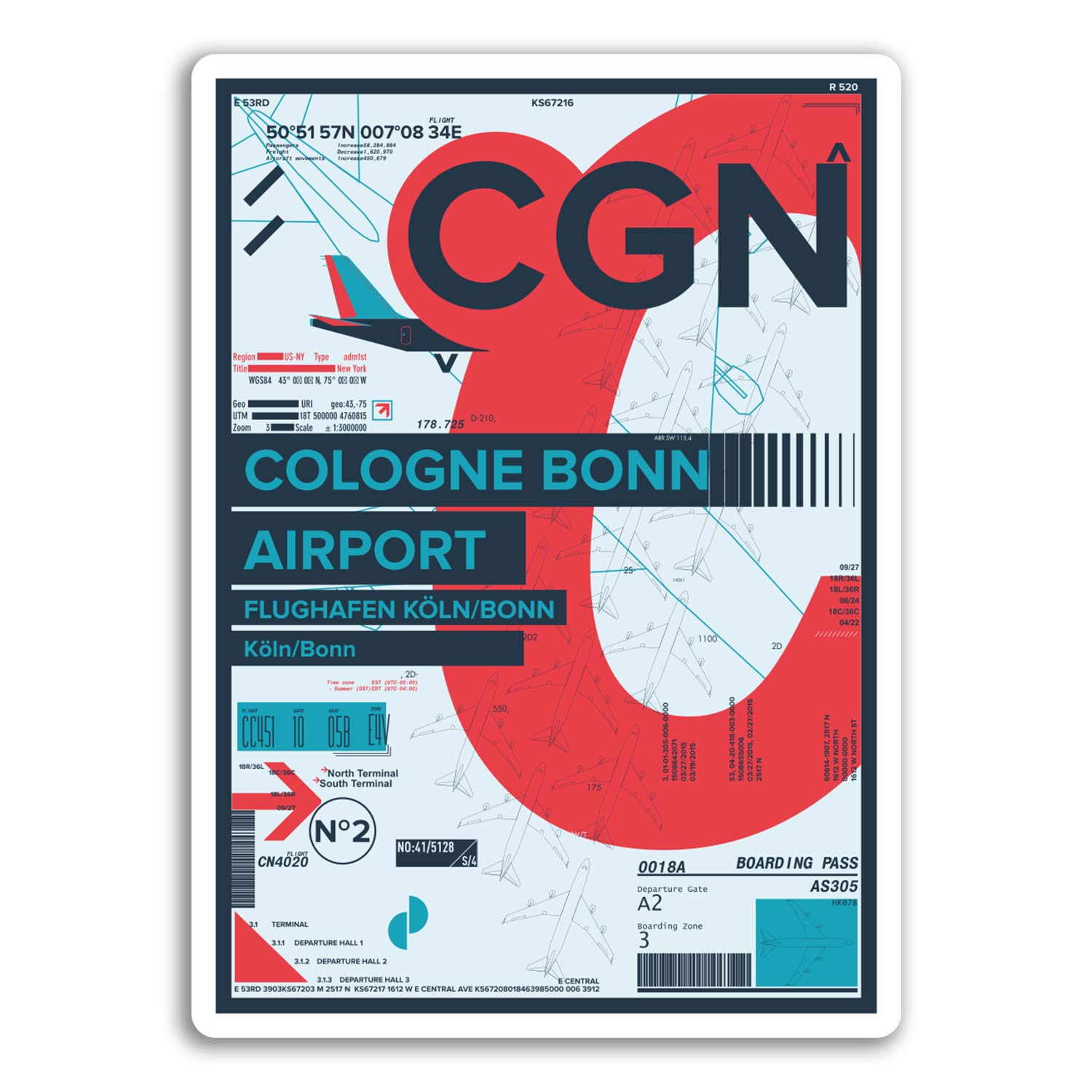 Destinationvinyl Multi 2 X 10Cm Cologne Bonn Airport Vinyl Stickers - Germany Sticker Luggage #17384 (10Cm Tall)
