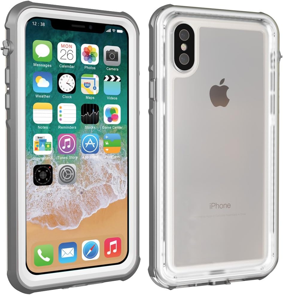 ToFein iPhone X Waterproof Case, Waterproof Snowproof Dustproof Shockproof Heavy Duty Protection Underwater Cases for iPhone X IP68 Certified (White)