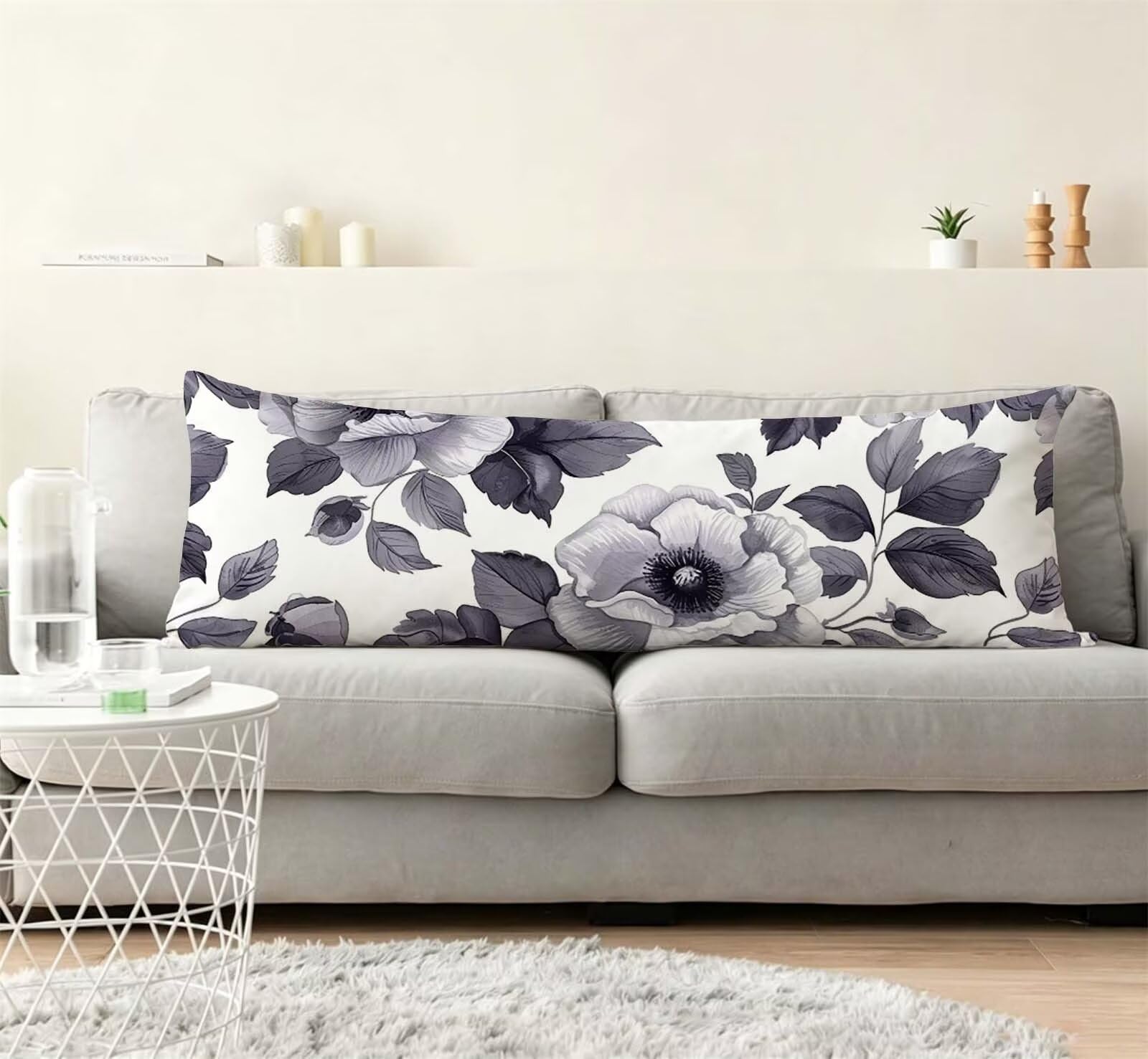 Fodera Cuscino 55 x 160 cm, Bianco e nero-4 Lino Copricuscini Letto, | con Invisibile Cerniera, Morbida e Traspirante, per biancheria da letto, divano, hotel, chi dorme sul fianco Fiore j-183