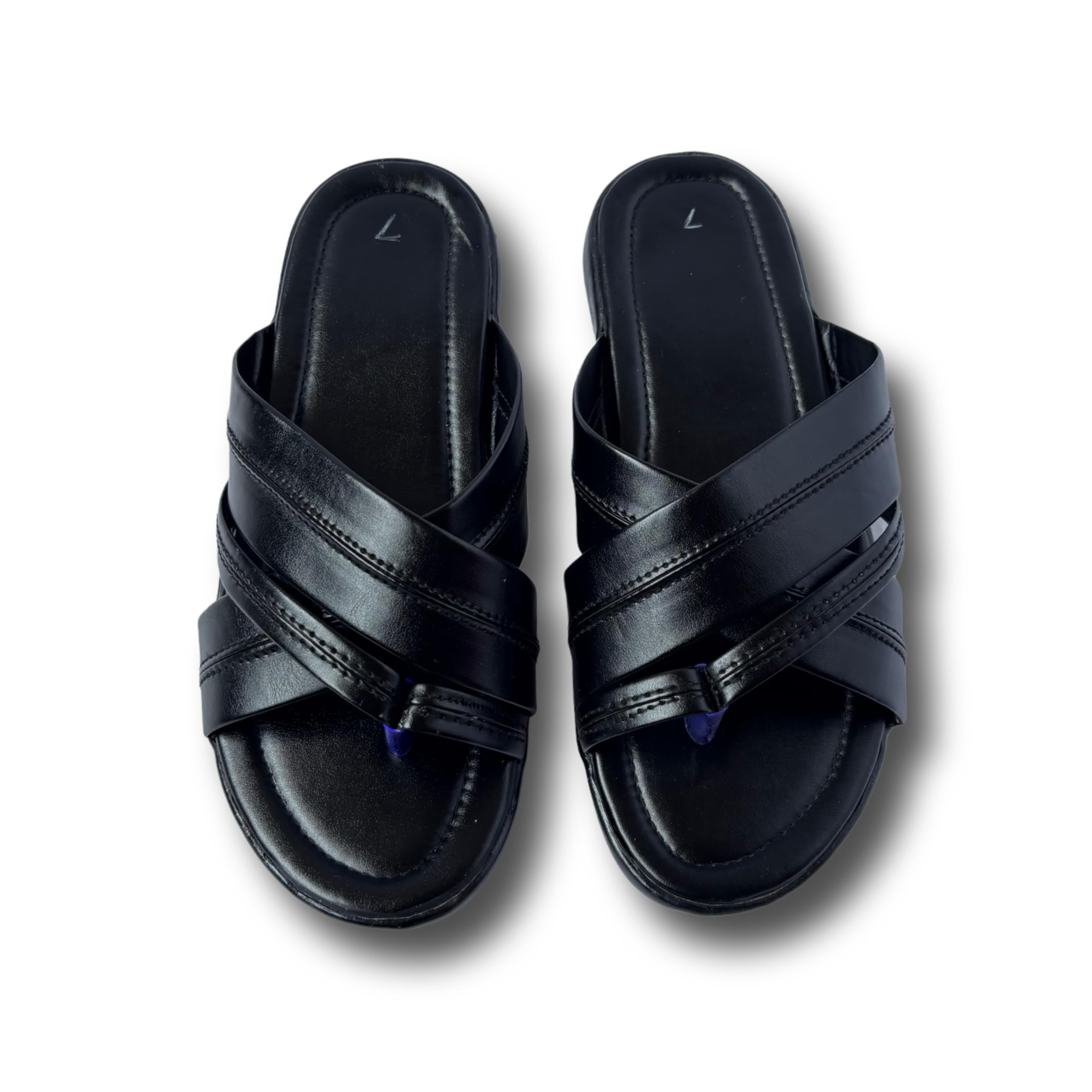 Men’s Handmade Faux Leather Cross Strap Sandals with Toe Ring | Comfortable Slip-On Casual Daily Wear Chappal | Anti-Slip Lightweight Footwear (Black)-picture-45