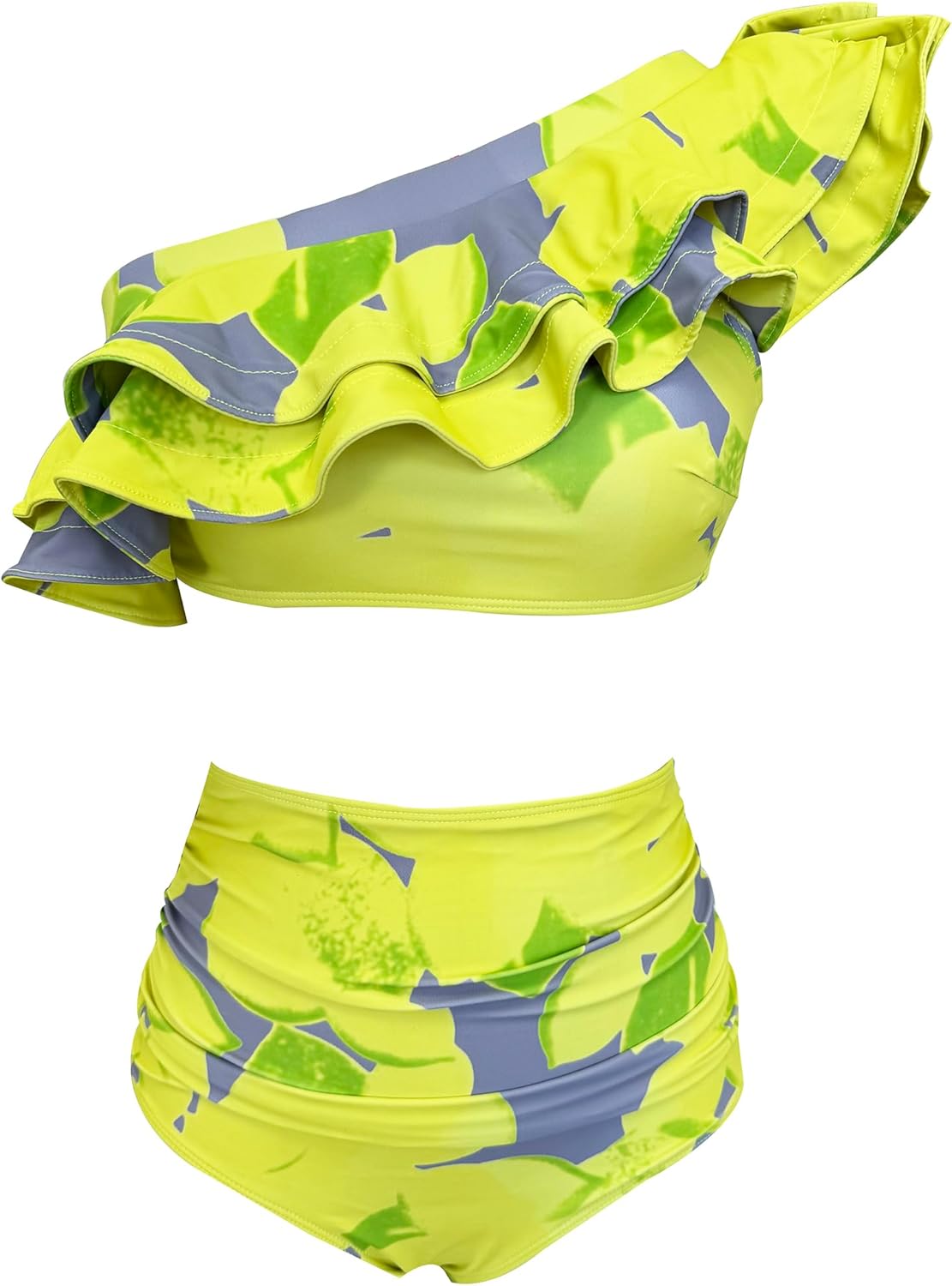 SPORLIKE Women High Waisted Swimsuit Flounce One Shoulder Bikini Padded Bathing Suit - Image 6