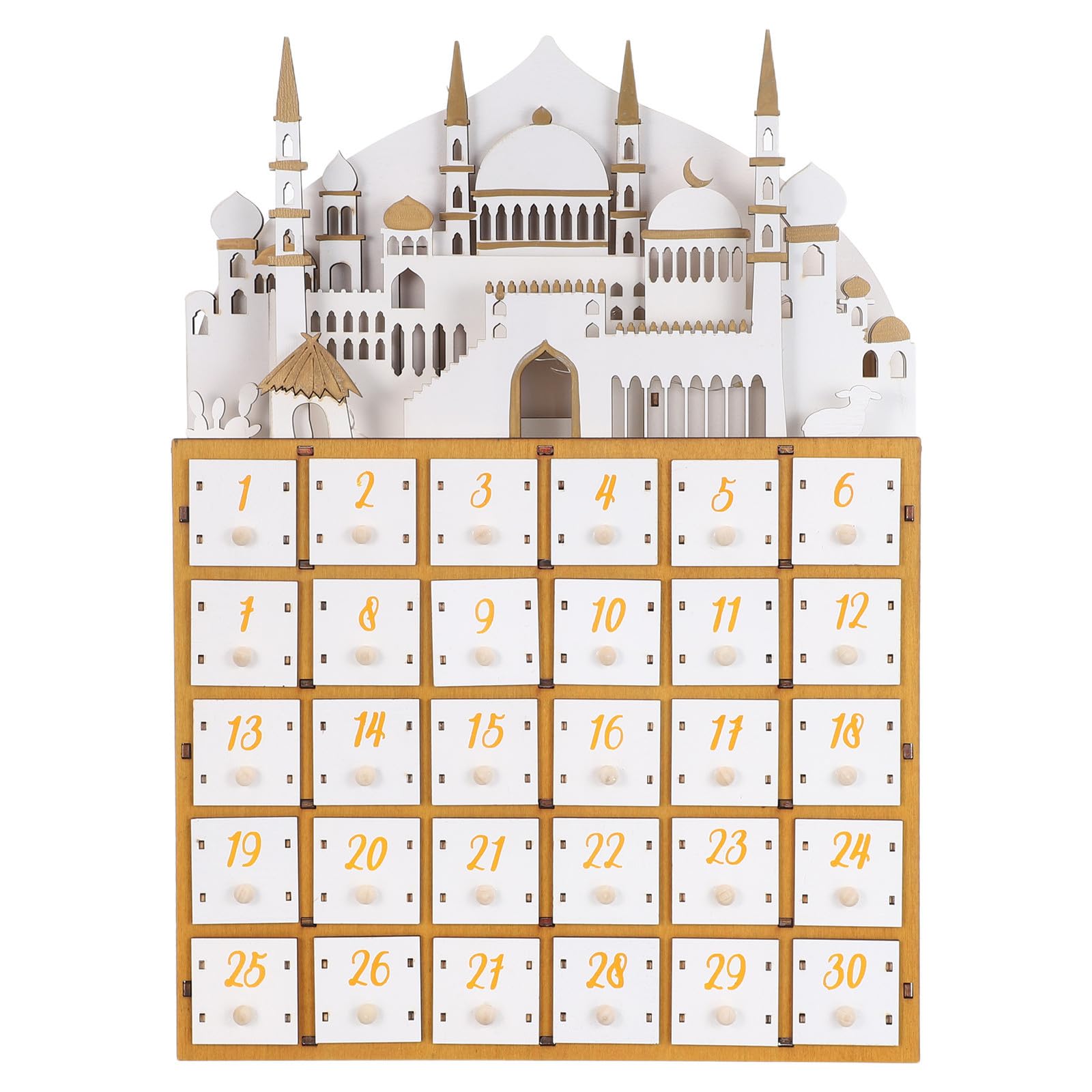 ULTECHNOVO Adventskalender Kleiner Countdown Kalender mit 30 Schubladen und LED Beleuchtung Ramadan für Muslimische Feierlichkeiten und Partydekoration