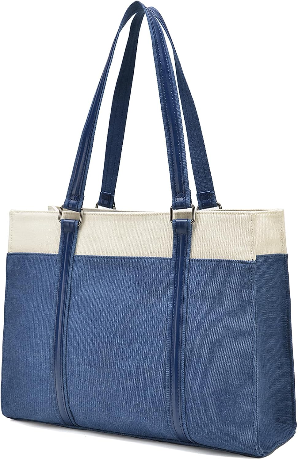 Barsine Women Laptop Tote Bag for Work Lightweight 15.6 Inch Canvas Two-Tone Satchel Handbag Purse