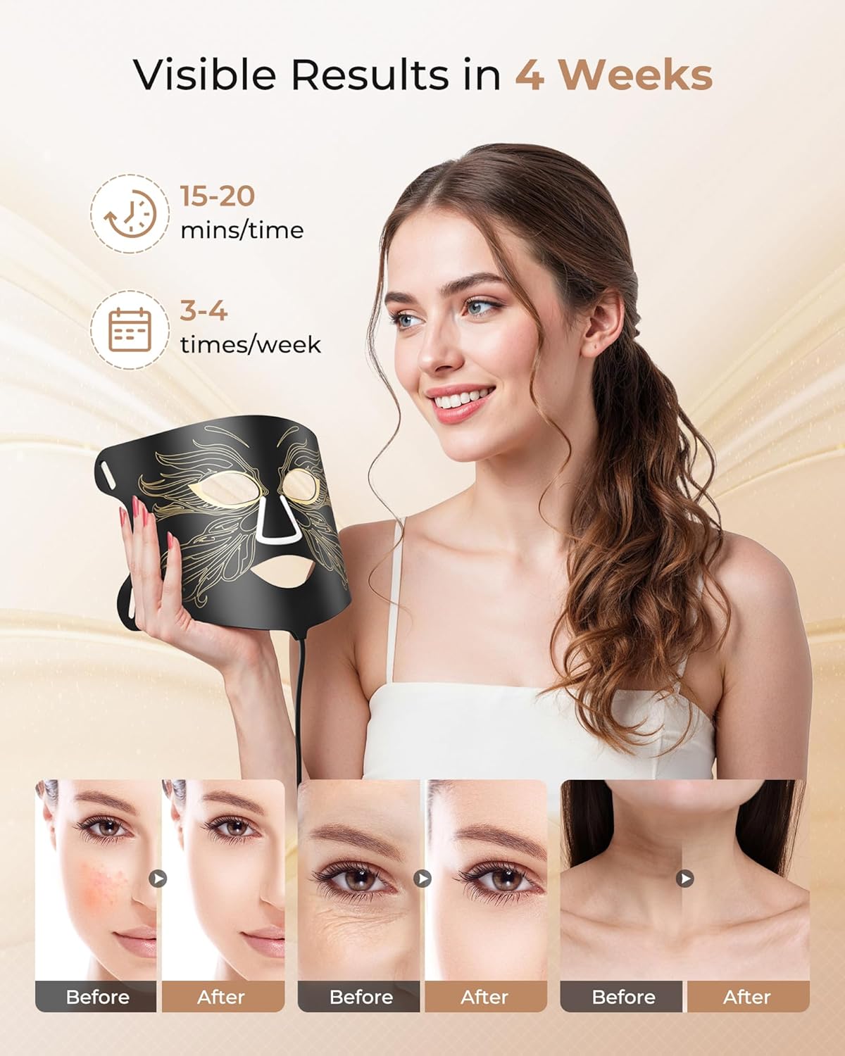 LED Light Therapy mask (E106A) Red Light Therapy for Face and Neck, 7-in-1 Colors Led Face Mask Light Therapy with 324 LED Beads, 5 Brightness Levels & 20 Mins Timer Function for Home & Travel thumbnail