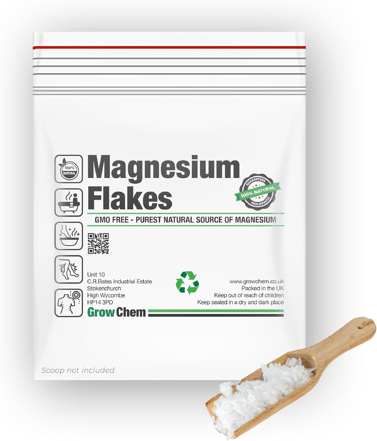 Grow Chem Magnesium Flakes (1KG Bag) Pure Magnesium Chloride from The Dead Sea – Mineral-Rich Bath Salts for Foot & Muscle Soaks – Improves Sleep, Stress Relief, Joint Health & Skin Hydration