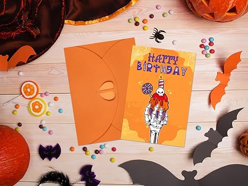 Miniatura 2 de D24TIME Tarjeta de cumpleaños de Halloween, divertida tarjeta de esqueleto con sobre, divertida tarjeta de regalo de felicitación de feliz